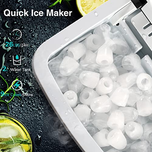 RWFlame Ice Maker Machine, Ice Machines for Home, Make 26 lbs ice in 24 hrs, Ice Cube Ready in 6-8 Mins, Ice Maker with Ice Scoop and Basket (Black）