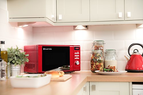 Russell Hobbs RHM2064R 20 Litre 800 W Red Digital Heritage Microwave with 5 Power Levels, Automatic and Weighted Defrost Settings, 8 Auto Cook Menus, Clock & Timer, Easy Clean