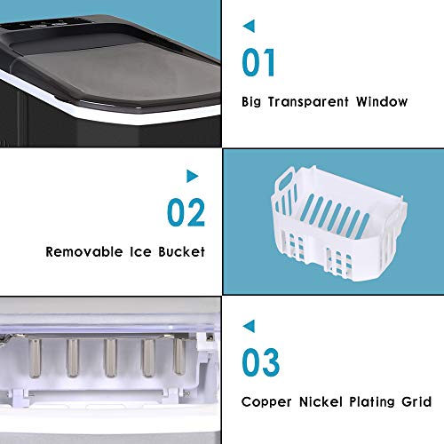 Electric Ice Cube Maker Machine for Home Kitchen Countertop 12KG/24hrs, Portable Automatic Bullet Shape Ice Making Machine with Ice Scoop and Basket for Office Bar (Black)