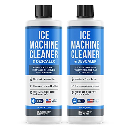 Ice Machine Cleaner 473ml, Nickel Safe Descaler | Ice Maker Machine Descaling Liquid Compatible with Whirlpool 4396808, Manitowac, Ice-O-Matic, Scotsman, Follett etc | Essential Values (2 Pack)