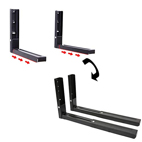 Universal Microwave Wall mounting Bracket, 2 Pack of Foldable Kitchen Stretch Oven Stand Shelf Rack, Heavy Duty Microwave Holder for Grill/Coffee Machine, Max. Load 100 lb, Black