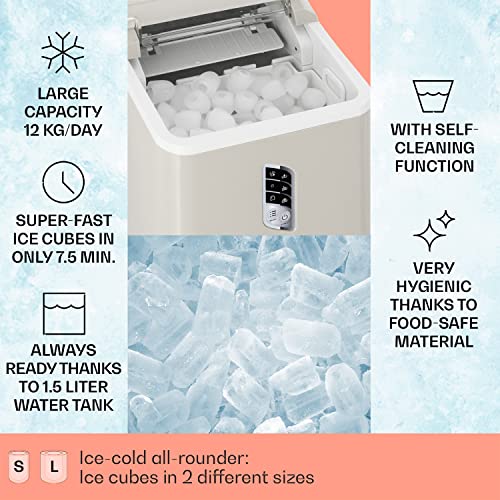 Klarstein Small Ice Maker Machine, Counter Top Ice Machine For Home and Kitchen, 1.5L Capacity, Fast Operation, Makes 12kg of Ice, Large and Small Sized Bullets, Self-Cleaning Ice Cube Maker Machine