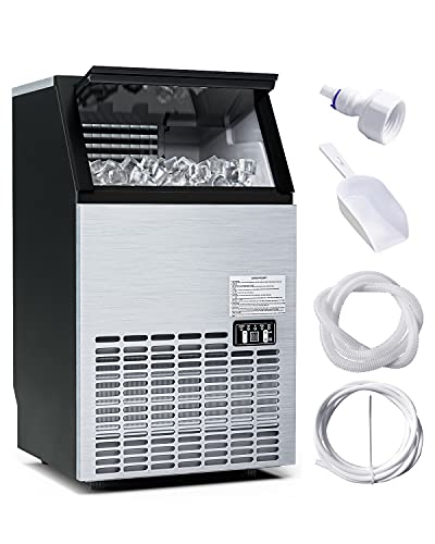 TANGZON Commercial Ice Maker, 50kg/24H, 15kg Ice Storage, Stainless Steel Self-Cleaning Ice Cube Maker with Digital Control & Ice Scoop, Ice Making Machine for Home Office Bar (45 Cubes in 12-18 mins)