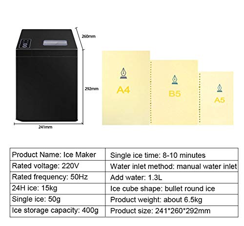 JFSKD Automatic Ice Maker Machine,Quick Ice,Portable Small Commercial Counter Top Electric Ice Cube Maker,Makes 15Kg of Ice Per 24 Hours,Home Kitchen Bars Coffee Shop Milk Tea Shop,Black