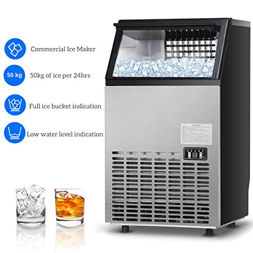 TANGZON Commercial Ice Maker, 50kg/24H, 15kg Ice Storage, Stainless Steel Self-Cleaning Ice Cube Maker with Digital Control & Ice Scoop, Ice Making Machine for Home Office Bar (45 Cubes in 12-18 mins)