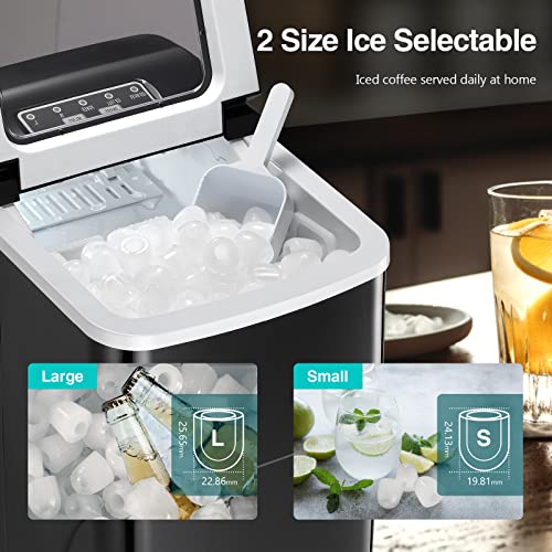 RWFlame Ice Maker Machine, Ice Machines for Home, Make 26 lbs ice in 24 hrs, Ice Cube Ready in 6-8 Mins, Ice Maker with Ice Scoop and Basket (Black）