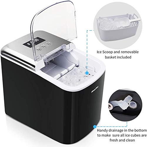 Ice Cube Maker, Morpilot 120 W Ice Cube Machine, 12 Kg 24 H, Preparation in 8-9 Min, 1.5 Litre Water Tank, Self-Cleaning Function, Black