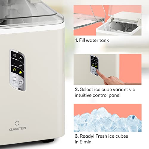 Klarstein Small Ice Maker Machine, Counter Top Ice Machine For Home and Kitchen, 1.5L Capacity, Fast Operation, Makes 12kg of Ice, Large and Small Sized Bullets, Self-Cleaning Ice Cube Maker Machine