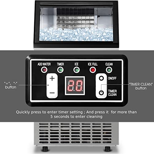 TANGZON Commercial Ice Maker, 50kg/24H, 15kg Ice Storage, Stainless Steel Self-Cleaning Ice Cube Maker with Digital Control & Ice Scoop, Ice Making Machine for Home Office Bar (45 Cubes in 12-18 mins)