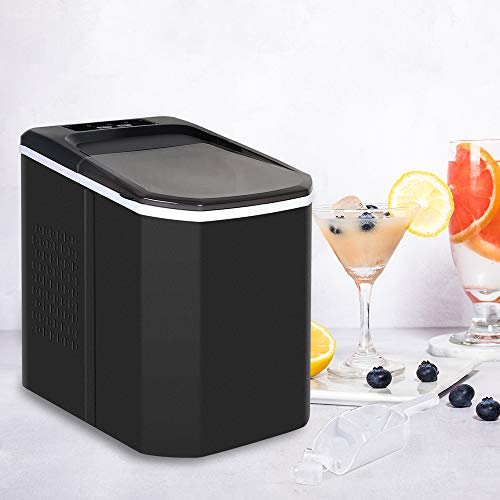 Electric Ice Cube Maker Machine for Home Kitchen Countertop 12KG/24hrs, Portable Automatic Bullet Shape Ice Making Machine with Ice Scoop and Basket for Office Bar (Black)