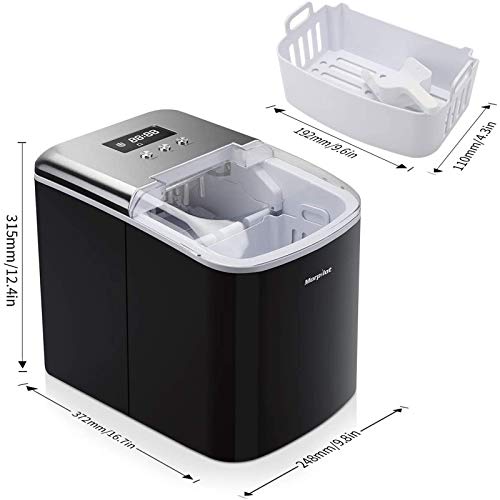 Ice Cube Maker, Morpilot 120 W Ice Cube Machine, 12 Kg 24 H, Preparation in 8-9 Min, 1.5 Litre Water Tank, Self-Cleaning Function, Black