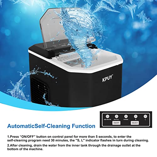 KPUY Ice Maker Machine Countertop Ice Machine for Home, Self-Cleaning Ice Maker, 9 Cubes Ready in 6-13 Mins, 12KGs in 24Hrs Portable Ice Cube Maker Machine for Home/Kitchen/Office/Bar