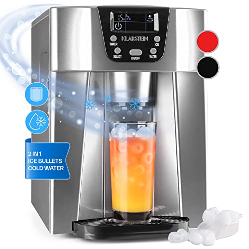 Klarstein Small Ice Maker Machine, Counter Top Ice Machine For Home and Kitchen, 2L Capacity, Fast Operation, Makes 12kg of Ice, Dispenses Cold Water, Bullet Ice Cube Maker Machine