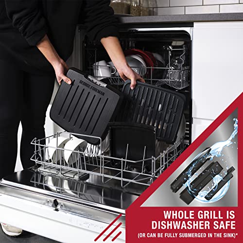 George Foreman 28300 Immersa Small Electric Grill - Removable Control Panel To Allow Grill Machine To Be Fully Washable And Dishwasher Safe, Black