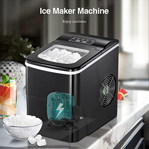 RWFlame Ice Maker Machine, Ice Machines for Home, Make 26 lbs ice in 24 hrs, Ice Cube Ready in 6-8 Mins, Ice Maker with Ice Scoop and Basket (Black）
