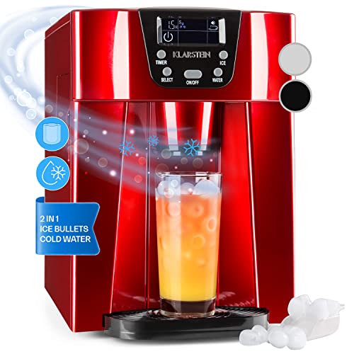 Klarstein Small Ice Maker Machine, Counter Top Ice Machine For Home and Kitchen, 2L Capacity, Fast Operation, Makes 12kg of Ice, Dispenses Cold Water, Bullet Ice Cube Maker Machine