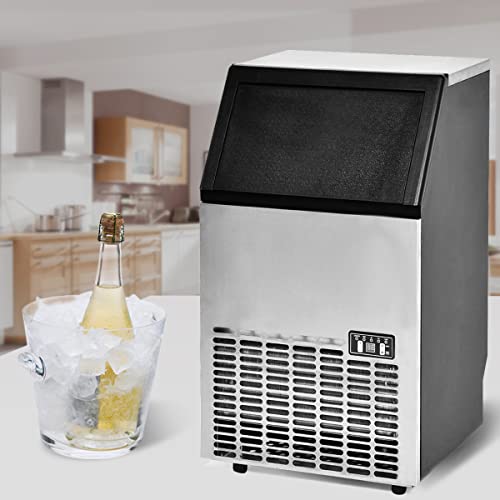 TANGZON Commercial Ice Maker, 50kg/24H, 15kg Ice Storage, Stainless Steel Self-Cleaning Ice Cube Maker with Digital Control & Ice Scoop, Ice Making Machine for Home Office Bar (45 Cubes in 12-18 mins)