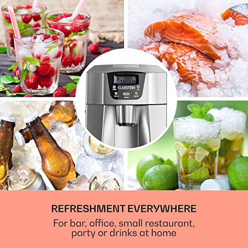 Klarstein Small Ice Maker Machine, Counter Top Ice Machine For Home and Kitchen, 2L Capacity, Fast Operation, Makes 12kg of Ice, Dispenses Cold Water, Bullet Ice Cube Maker Machine