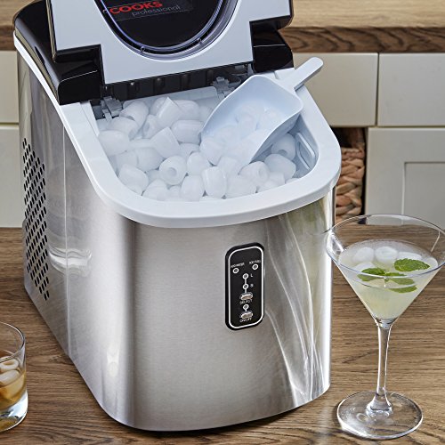 Ice Maker Machine Counter Top 13kg Capacity Fast Compact Stainless Steel body Cube Size Option & No Plumbing Required Cooks Professional