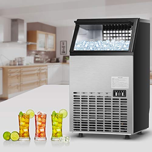 TANGZON Commercial Ice Maker, 50kg/24H, 15kg Ice Storage, Stainless Steel Self-Cleaning Ice Cube Maker with Digital Control & Ice Scoop, Ice Making Machine for Home Office Bar (45 Cubes in 12-18 mins)