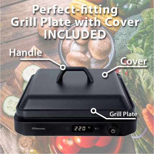Rasonic Portable Compact Induction Cooker Single Hot Plate with Grill Plate and Cover INCLUDED, Knob Control, 2100W Electric Hob Cooktop 10 Power Levels and Temperature Controls, 1 min to 8-hour Timer