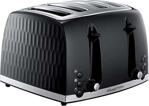 Russell Hobbs RHM2076B 20 Litre 800 W Black Digital Solo Microwave with 5 Power Levels, 8 Auto Cook Menus, Clock & Timer, Easy Clean & 26071 4 Slice Toaster - Contemporary Honeycomb, Black