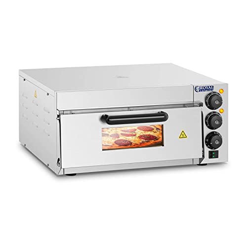 Royal Catering Electric Pizza Oven Maker RCPO-2000-1PE (2000 W, 350 °C, 40 x 40 x 1.5 cm Baking Surface, Cordierite Stone Floor, Timer 120 min, Separately Adjustable Heat, Stainless Steel)