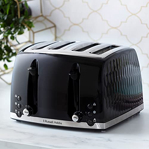 Russell Hobbs RHM2076B 20 Litre 800 W Black Digital Solo Microwave with 5 Power Levels, 8 Auto Cook Menus, Clock & Timer, Easy Clean & 26071 4 Slice Toaster - Contemporary Honeycomb, Black