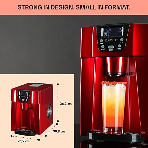 Klarstein Small Ice Maker Machine, Counter Top Ice Machine For Home and Kitchen, 2L Capacity, Fast Operation, Makes 12kg of Ice, Dispenses Cold Water, Bullet Ice Cube Maker Machine