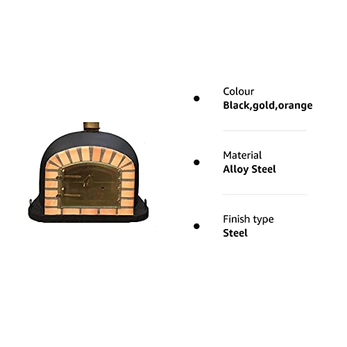 Black Deluxe Wood Fired Pizza Oven, Orange Arch, Gold Door, 100cm x 100cm