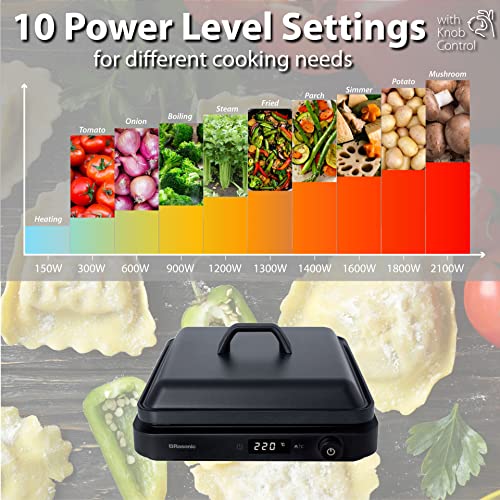 Rasonic Portable Compact Induction Cooker Single Hot Plate with Grill Plate and Cover INCLUDED, Knob Control, 2100W Electric Hob Cooktop 10 Power Levels and Temperature Controls, 1 min to 8-hour Timer