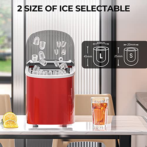 TANGZON Ice Maker Machine, 2.2L Countertop Ice Cube Maker with Removable Basket and Scoop, 12KG/24H Electric Ice Making Machine for Home, Bar and Office (Red)