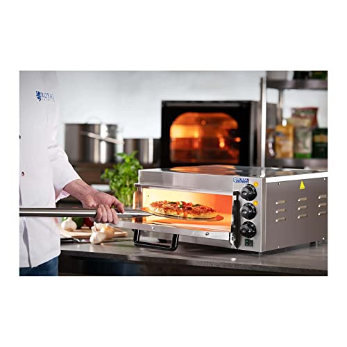 Royal Catering Electric Pizza Oven Maker RCPO-2000-1PE (2000 W, 350 °C, 40 x 40 x 1.5 cm Baking Surface, Cordierite Stone Floor, Timer 120 min, Separately Adjustable Heat, Stainless Steel)