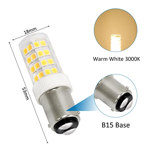 B15d Led Bulb 5W, AC220-240V, Non-Dimmable, 500LM Warm White 3000K, Equivalent 40W Incandescent Bulb, Ba15d Double Bayonet Bulbs for Sewing Machine, Cooker Hood,Refrigerator, Appliance Lamps, 2 Pack