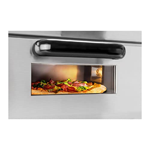 Royal Catering Electric Pizza Oven Maker RCPO-2000-1PE (2000 W, 350 °C, 40 x 40 x 1.5 cm Baking Surface, Cordierite Stone Floor, Timer 120 min, Separately Adjustable Heat, Stainless Steel)