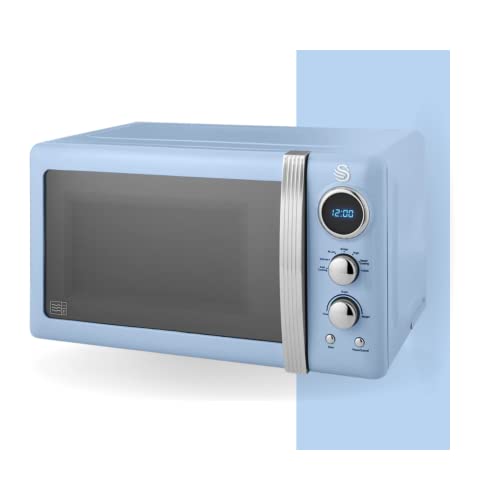 Swan Retro LED Digital Microwave Blue, 20L, 800W, 5 Power Levels Including Defrost Setting, SM22030LBLN