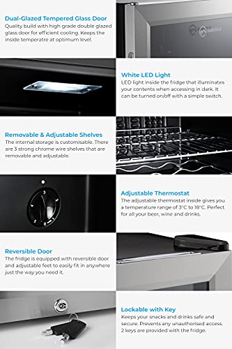 Subcold Super50 LED – Mini Fridge | 50L Beer, Wine & Drinks Fridge | LED Light + Lock and Key | Energy Efficient (Stainless Steel)