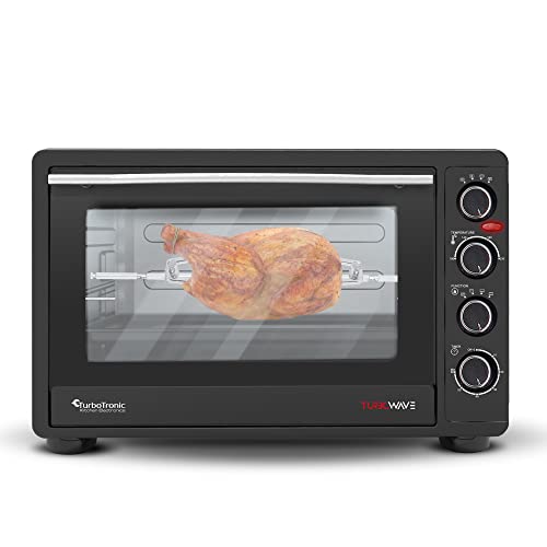 TurboTronic Mini Oven with Circulating Air, 60 L, Black, 2200 W, Mini Oven, Pizza Oven, Rotisserie Spit, Timer, Interior Lighting, Double Glazing
