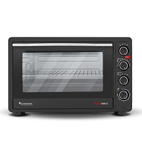 TurboTronic Mini Oven with Circulating Air, 60 L, Black, 2200 W, Mini Oven, Pizza Oven, Rotisserie Spit, Timer, Interior Lighting, Double Glazing