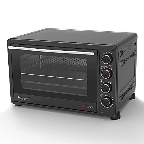 TurboTronic Mini Oven with Circulating Air, 60 L, Black, 2200 W, Mini Oven, Pizza Oven, Rotisserie Spit, Timer, Interior Lighting, Double Glazing