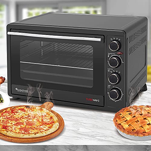 TurboTronic Mini Oven with Circulating Air, 60 L, Black, 2200 W, Mini Oven, Pizza Oven, Rotisserie Spit, Timer, Interior Lighting, Double Glazing