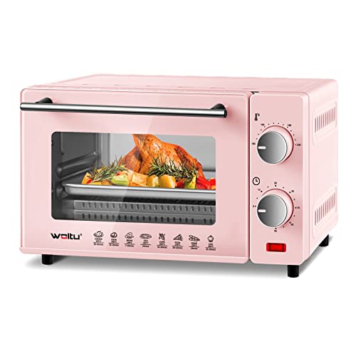 WOLTU Mini Oven 10 Litre, 650W Electric Oven, Small Table Top Oven, 100-230°C, 60 Min. Timer, with Baking Tray, Grill Rack, Removal Handle, Pink, BF10rs