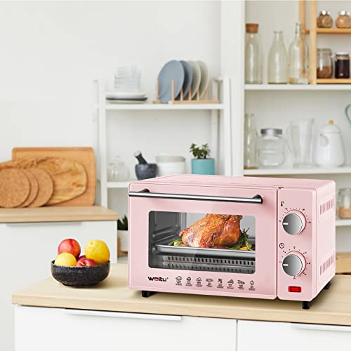 WOLTU Mini Oven 10 Litre, 650W Electric Oven, Small Table Top Oven, 100-230°C, 60 Min. Timer, with Baking Tray, Grill Rack, Removal Handle, Pink, BF10rs