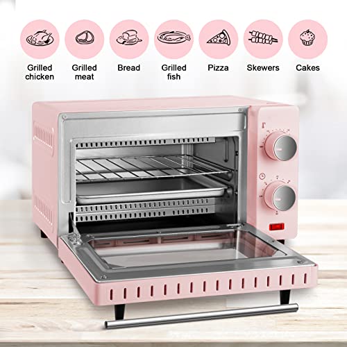 WOLTU Mini Oven 10 Litre, 650W Electric Oven, Small Table Top Oven, 100-230°C, 60 Min. Timer, with Baking Tray, Grill Rack, Removal Handle, Pink, BF10rs
