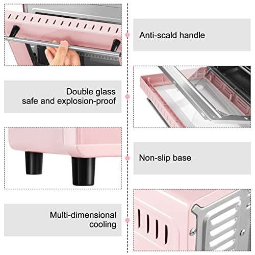 WOLTU Mini Oven 10 Litre, 650W Electric Oven, Small Table Top Oven, 100-230°C, 60 Min. Timer, with Baking Tray, Grill Rack, Removal Handle, Pink, BF10rs
