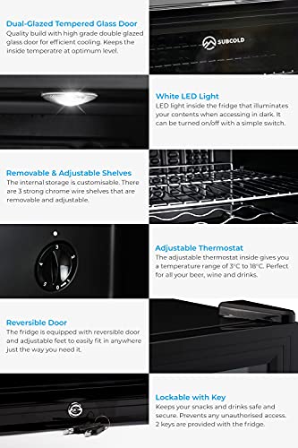 Subcold Super65 LED - Table-Top Fridge | 65L Beer, Wine & Drinks Fridge | LED Light + Lock & Key | Energy Efficient (Black)