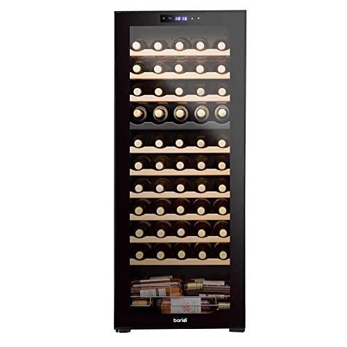 Baridi 55 Bottle Dual Zone Wine Cooler, Fridge with Digital Touch Screen Controls, Wooden Shelves & LED Light, Black - DH93