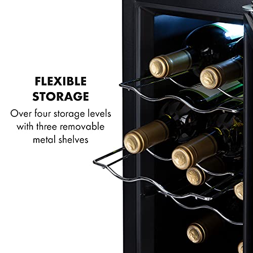 Klarstein Reserva Slim Uno Wine Refrigerator - 23 Litres/8 Bottles, Temperature: 11-18°C, Low Noise: 26 dB, Three Metal Shelf Levels, LED Lighting, UV Protection, Wine Cooler, Colour: Black