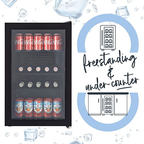 Cookology CBC70BK Under-Counter Fridge, 70 Litre Beer, Wine and Drinks Fridge with Adjustable Temperature Control, LED Light, Suitable for Cans and Bottles, Energy Efficient - in Black