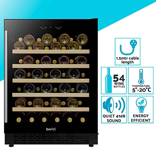 Baridi 54 Bottle Wine Cellar Fridge with Digital Touch Screen Controls, 135L Capacity Cooler Cabinet, Black - DH78